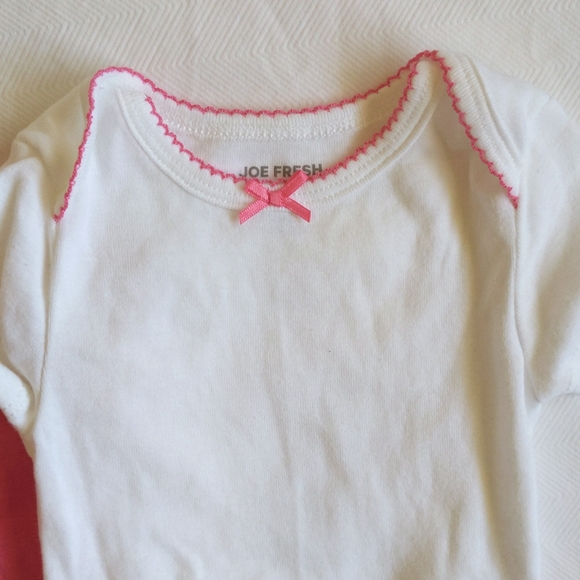 joe fresh 2-pack picot-trimmed pink & white bodysuit diaper shirts 6 months baby - Picture 2 of 7